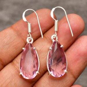 Handmade Pink Kunzite Earrings: 925 Sterling Silver Gemstone Jewelry Handmade Pink Kunzite Earrings: 925 Sterling Silver Gemstone Jewelry