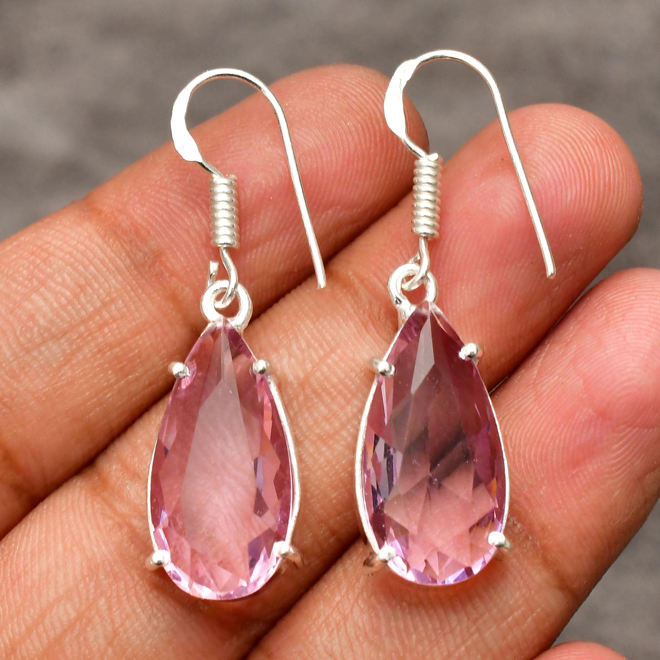 Handmade Pink Kunzite Earrings: 925 Sterling Silver Gemstone Jewelry Handmade Pink Kunzite Earrings: 925 Sterling Silver Gemstone Jewelry