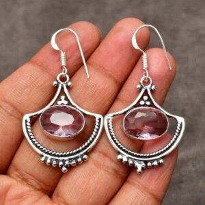 Handmade Pink Kunzite Earrings: 925 Sterling Silver Gemstone Jewelry Handmade Pink Kunzite Earrings: 925 Sterling Silver Gemstone Jewelry