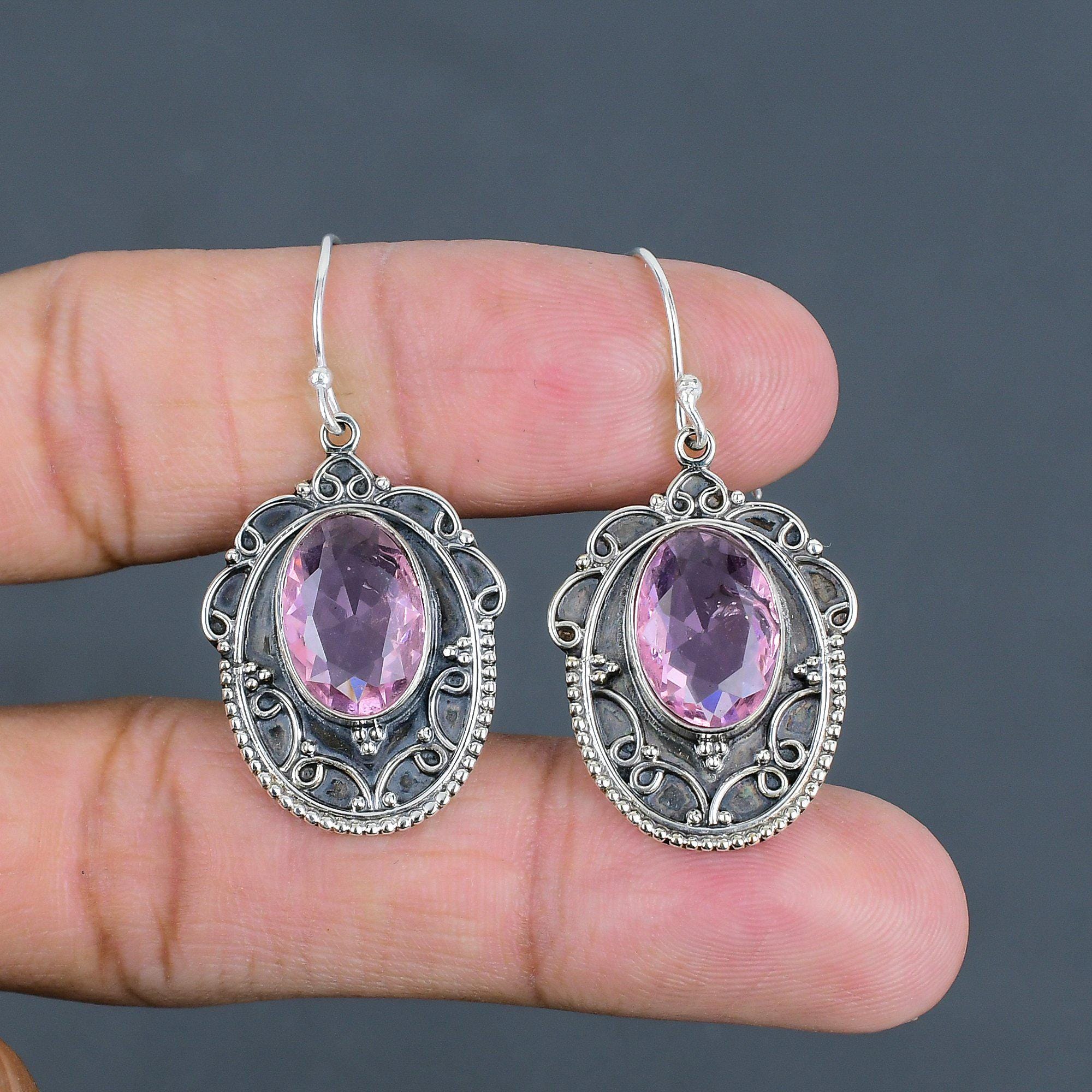 Handmade Pink Kunzite Earrings: Vintage Sterling Silver Gemstone Jewelry Handmade Pink Kunzite Earrings: Vintage Sterling Silver Gemstone Jewelry