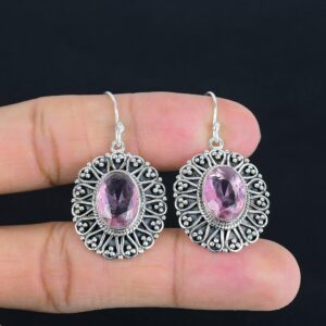 Handmade Pink Kunzite Earrings: Vintage 925 Sterling Silver Drop Earrings Handmade Pink Kunzite Earrings: Vintage 925 Sterling Silver Drop Earrings