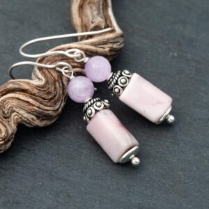 Pale Lavender and Pink Natural Stone Earrings, Kunzite and Sterling Silver Dangles, 925 French Ear Wires Pale Lavender and Pink Natural Stone Earrings, Kunzite and Sterling Silver Dangles, 925 French Ear Wires