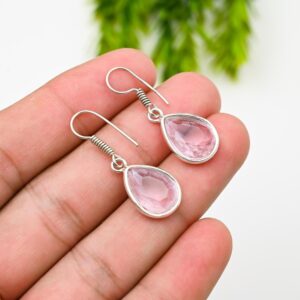 Pink Kunzite Earrings, 925 Sterling Silver Dangle Earrings Pink Kunzite Earrings, 925 Sterling Silver Dangle Earrings