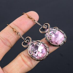 Pink Kunzite Earrings Copper Wire Wrapped Earrings Pink Kunzite Gemstone Earrings Copper Jewelry Handmade Dangle Earrings Wedding Gifts