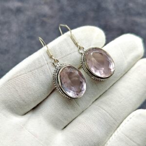 Pink Kunzite Silver Earring, 925 Sterling Silver Earring, Beautiful Gemstone Cabochon Earring, Pink Quartz Earring, Birthday Gift For Mother Pink Kunzite Silver Earring, 925 Sterling Silver Earring, Beautiful Gemstone Cabochon Earring, Pink Quartz Earring, Birthday Gift For Mother