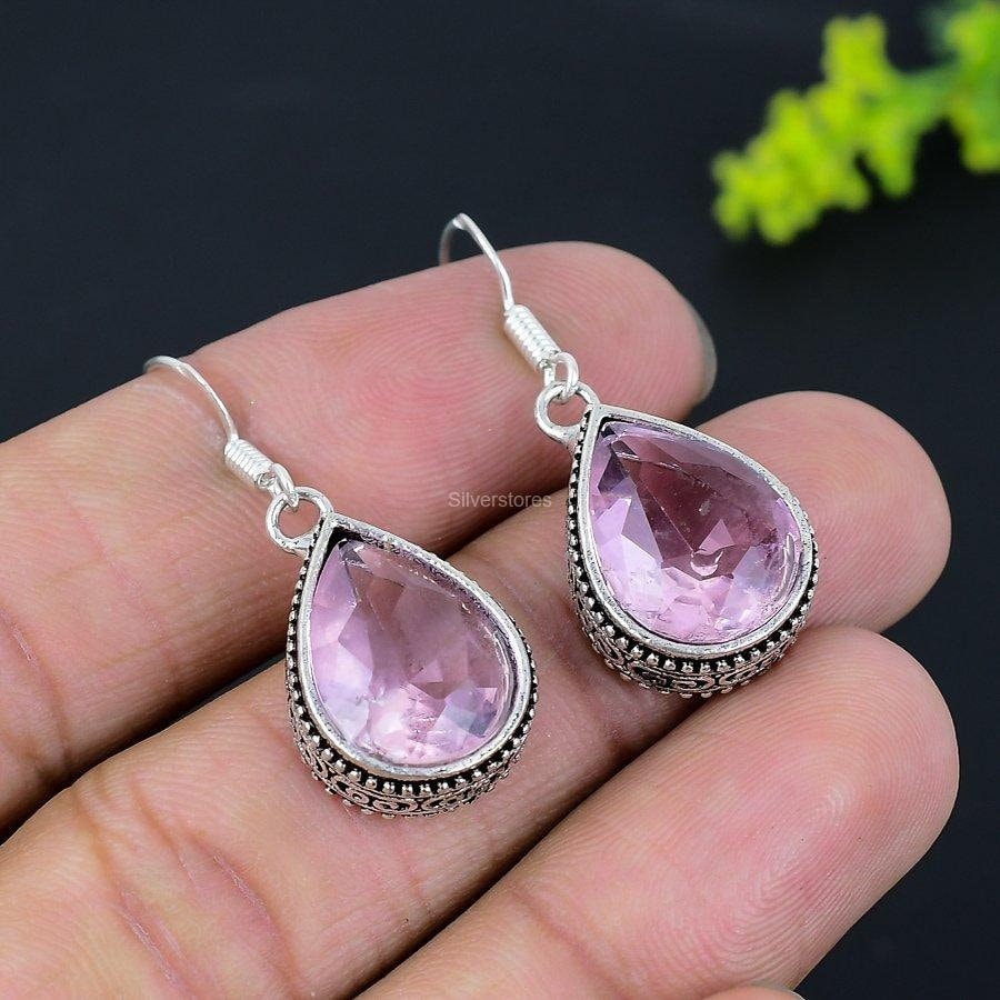 Precious Kunzite Earrings, Pink Gemstone Earrings, Drop & Dangle Earrings, 925 Sterling Silver Jewelry, Wedding Gift, Earrings For Sister Precious Kunzite Earrings, Pink Gemstone Earrings, Drop & Dangle Earrings, 925 Sterling Silver Jewelry, Wedding Gift, Earrings For Sister