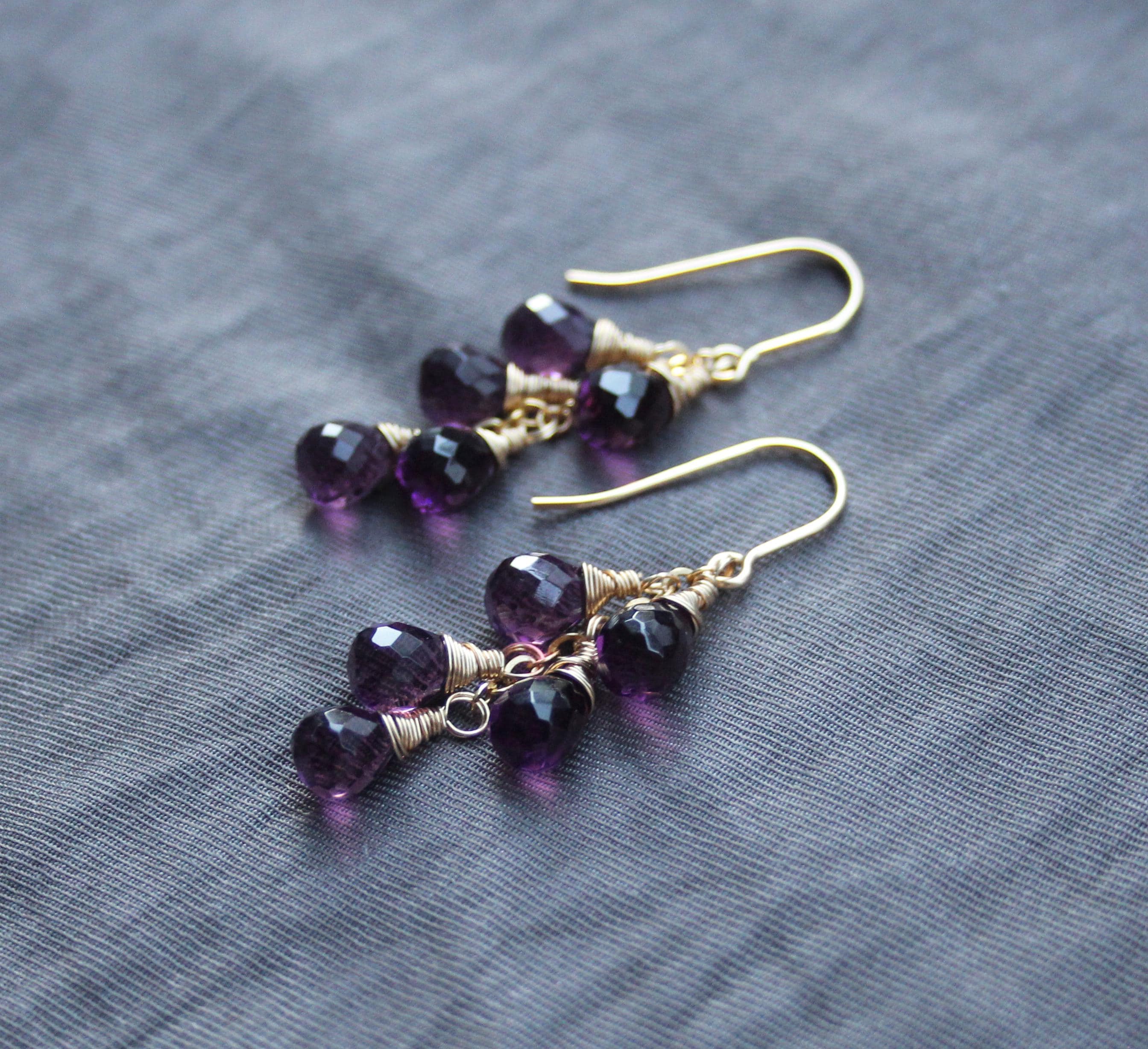 Kunzite Quartz Cluster Earrings: 14k Gold Filled Or Sterling Silver, Purple Cascade Drop Kunzite Quartz Cluster Earrings: 14k Gold Filled Or Sterling Silver, Purple Cascade Drop
