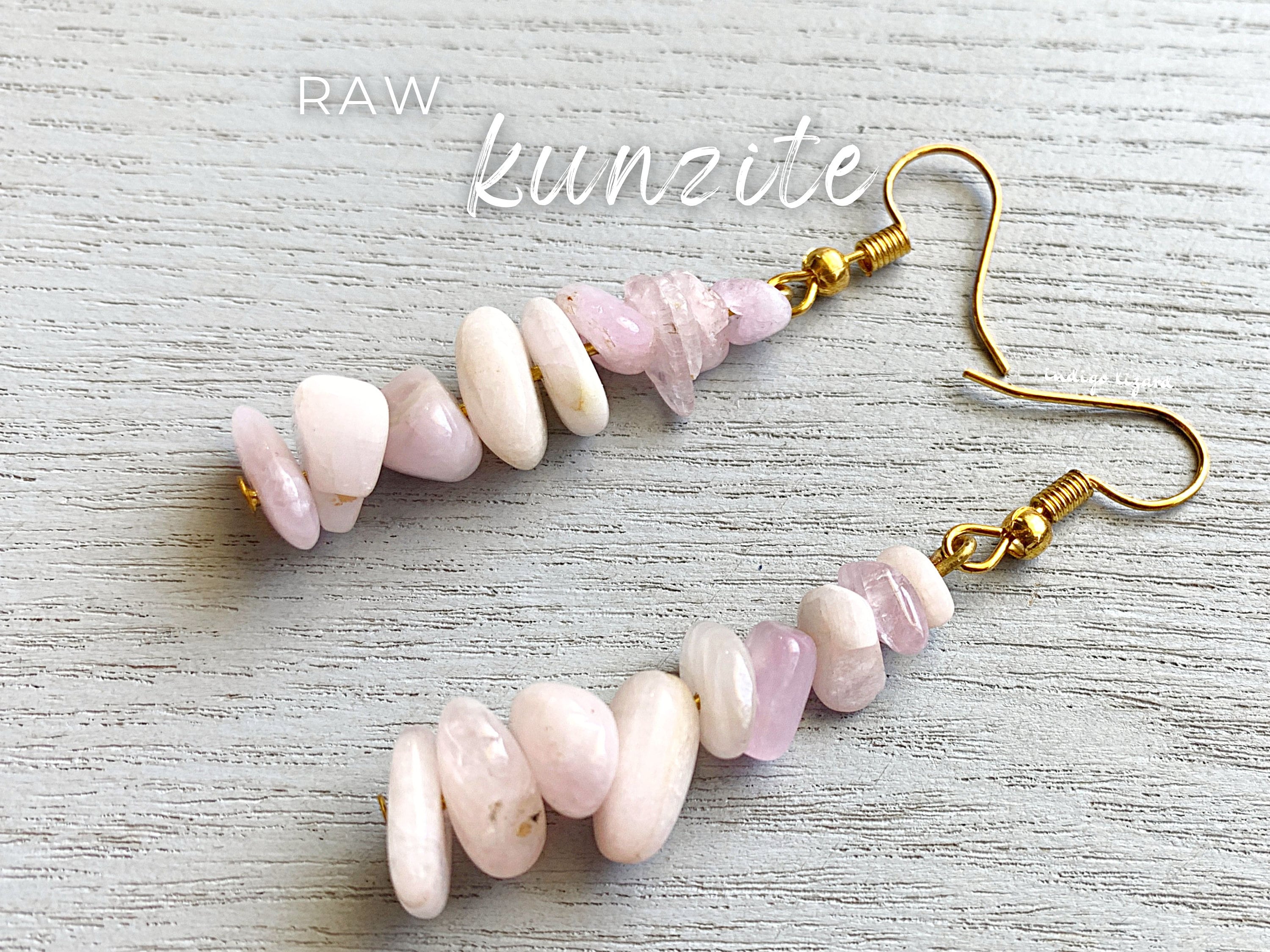 Raw Kunzite Earrings: Sterling Silver Dangle, Pink Crystal Gemstone