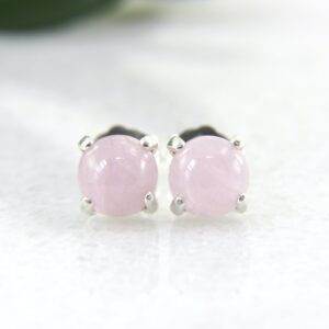 kunzite stud earrings in sterling silver | smooth round | 6mm kunzite stud earrings in sterling silver | smooth round | 6mm