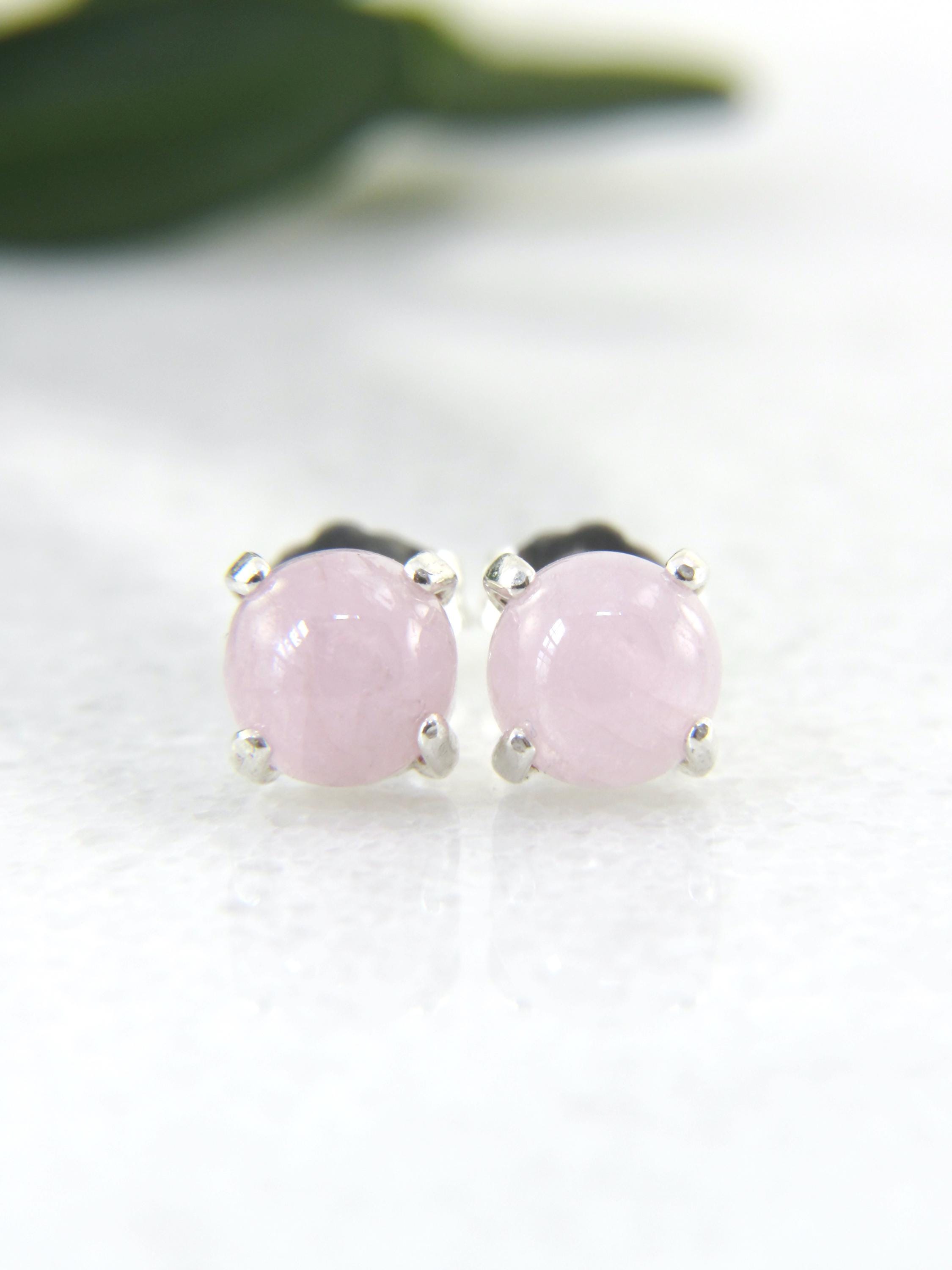 Kunzite Stud Earrings In Sterling Silver | Smooth Round | 6mm