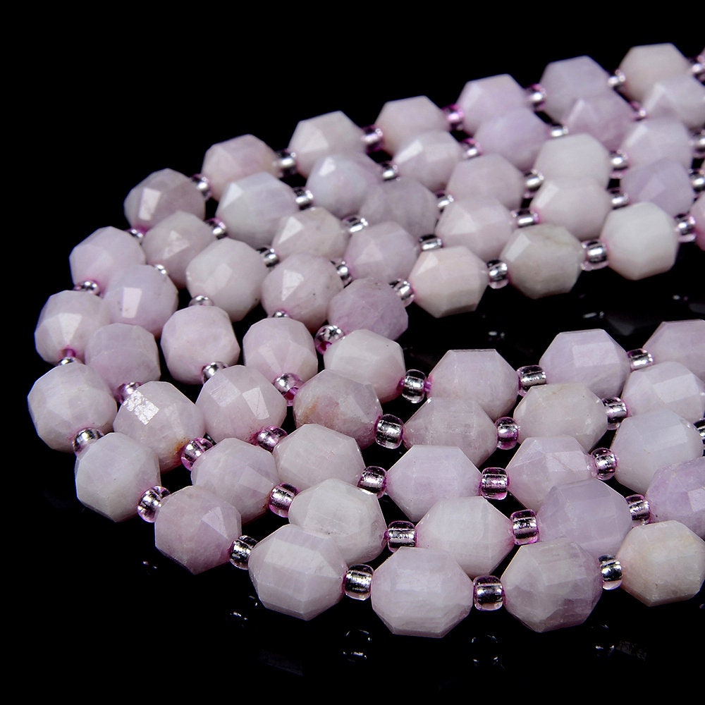 8mm Natural Purple Pink Kunzite Gemstone Grade Aa Faceted Prism Double Point Cut Loose Beads (d28)