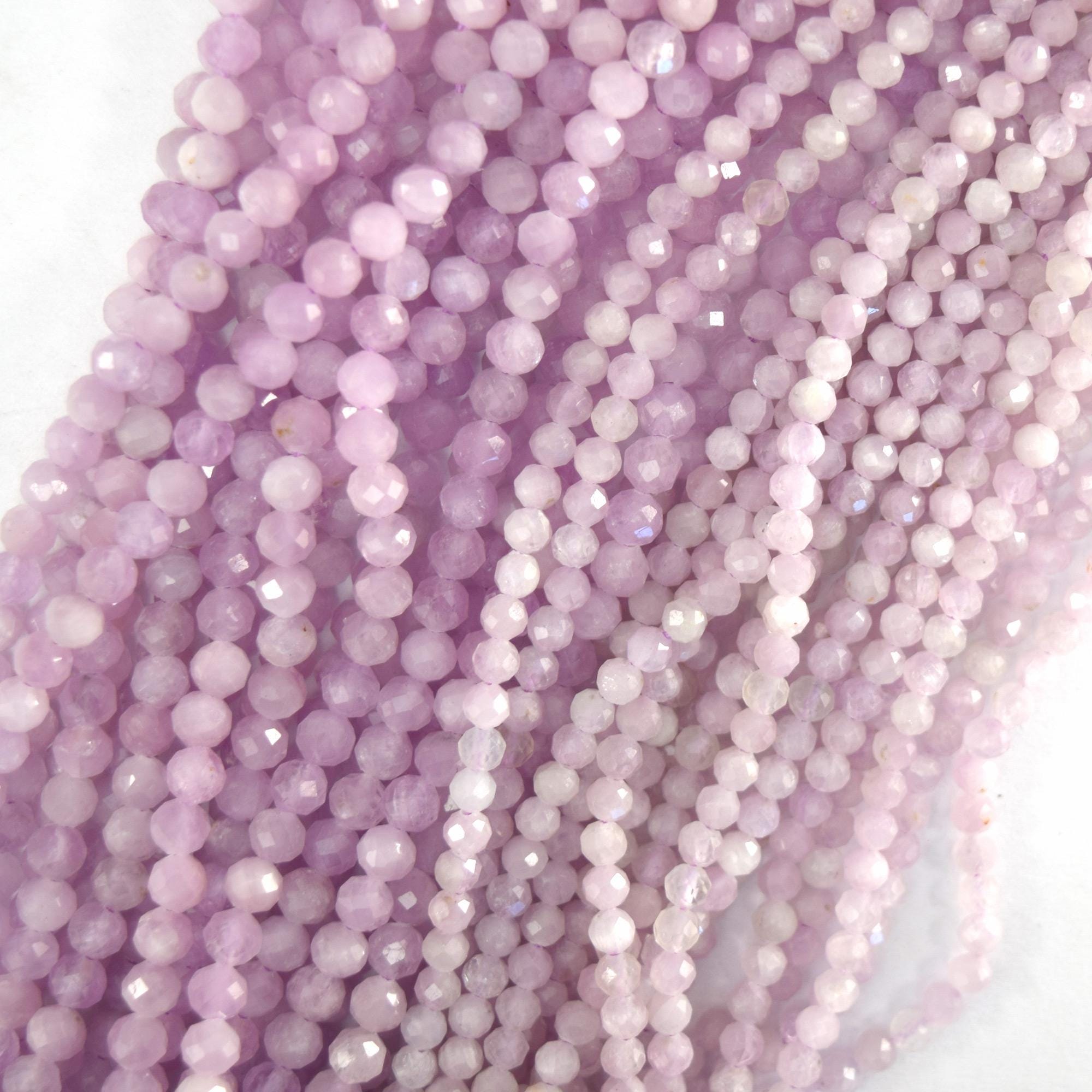 Aa Natural Micro Faceted Light Purple Kunzite Round Beads 15.5" Strand 3mm 4mm