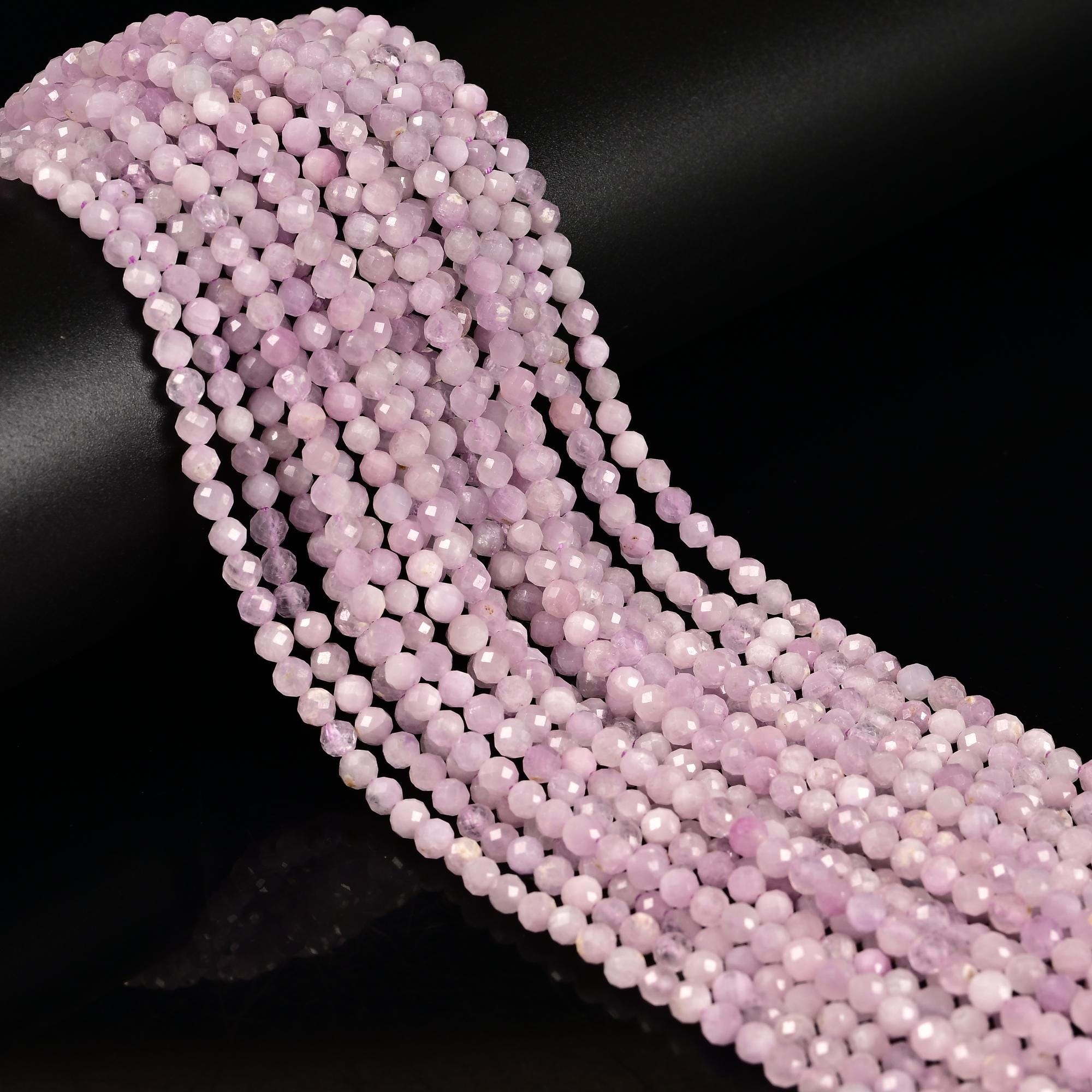 Grade A Natural Kunzite Faceted Round Beads Size 2mm 3mm 4mm 15.5'' Strand Grade A Natural Kunzite Faceted Round Beads Size 2mm 3mm 4mm 15.5'' Strand