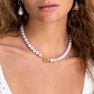 Kunzite Beaded Necklace, 9mm kunzite | kunzite Necklace | [ENKP1686] kunzite Necklace | kunzite 14K gold filled | women's kunzite jewelry