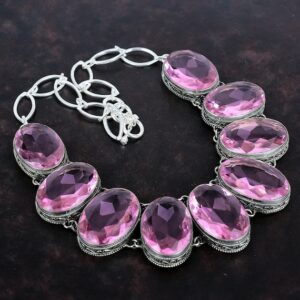 Faceted Pink Kunzite Necklace: 925 Sterling Silver, Adjustable Chain