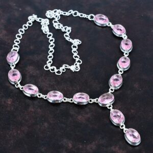 Faceted Pink Kunzite Necklace, 925 Sterling Silver, Handmade