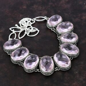 Faceted Pink Kunzite Necklace: Handmade 925 Sterling Silver, Adjustable Chain