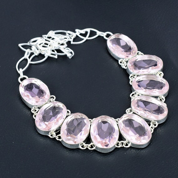 Faceted Pink Kunzite Necklace: Handmade 925 Sterling Silver, Adjustable Chain