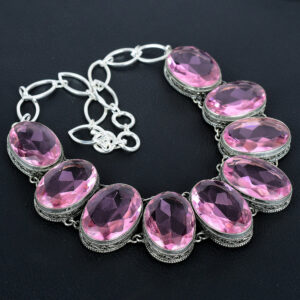 Faceted Pink Kunzite Necklace: Handmade 925 Sterling Silver, Vintage Style
