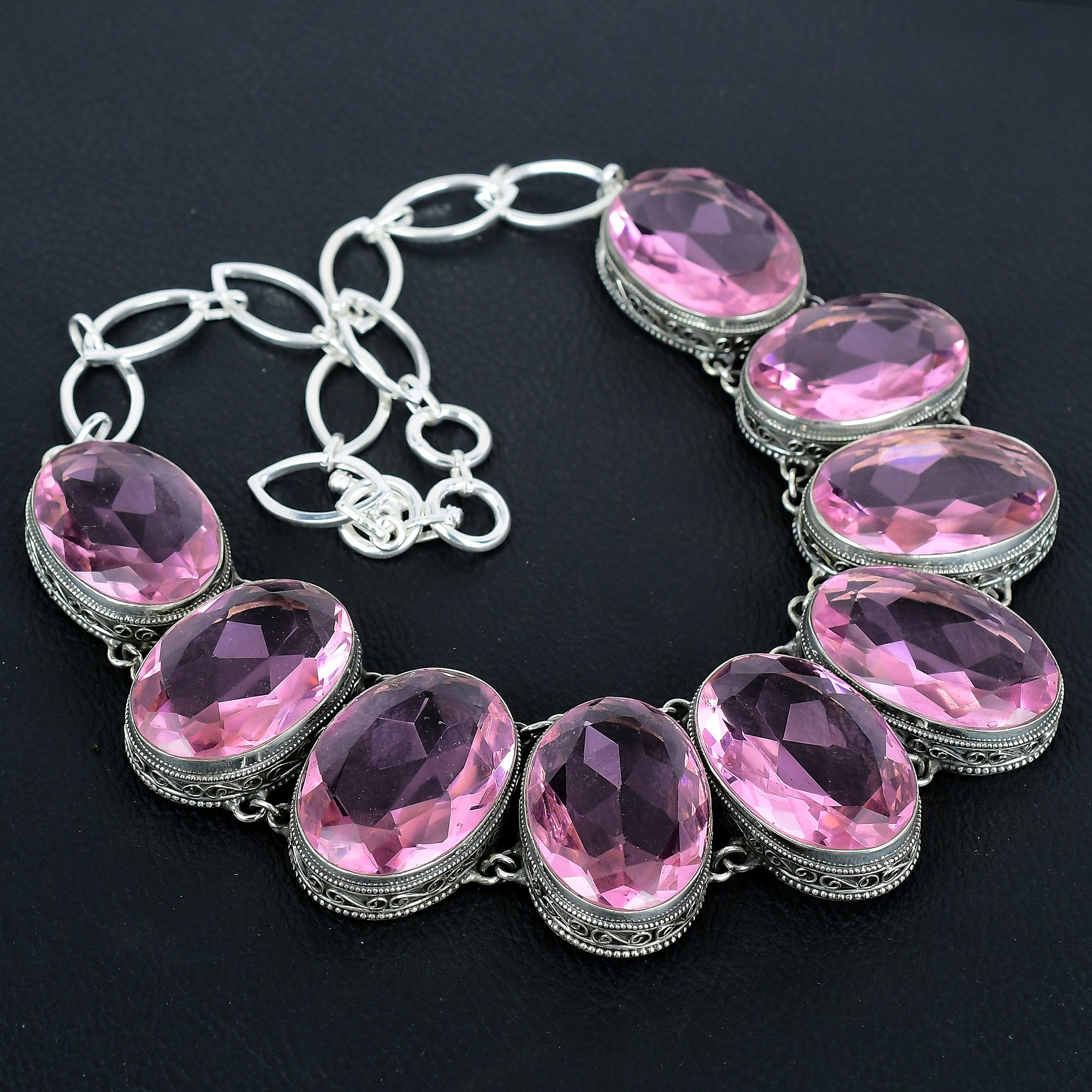 Faceted Pink Kunzite Necklace: Handmade 925 Sterling Silver, Vintage Style Faceted Pink Kunzite Necklace: Handmade 925 Sterling Silver, Vintage Style