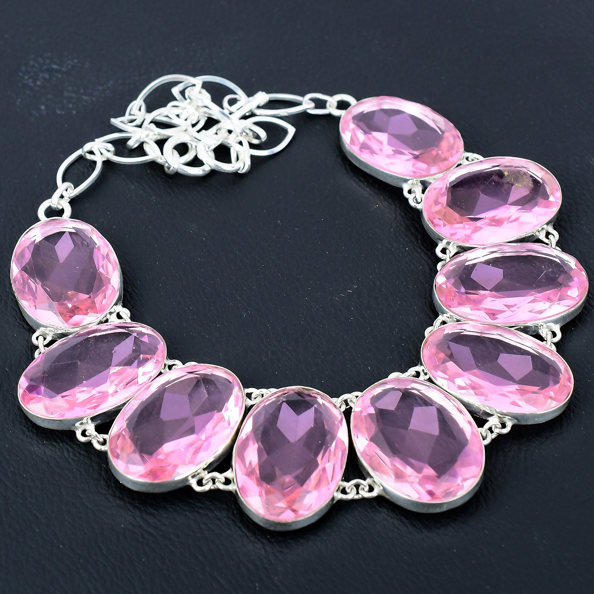 Faceted Pink Kunzite Necklace: Handmade 925 Sterling Silver, Adjustable Chain