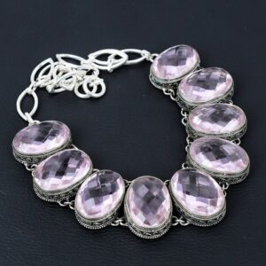 Faceted Pink Kunzite Necklace: Vintage 925 Sterling Silver, Adjustable