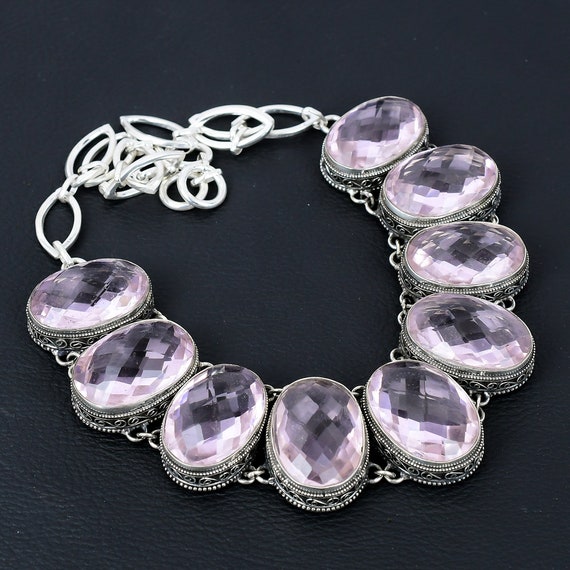 Faceted Pink Kunzite Necklace: Vintage 925 Sterling Silver, Adjustable