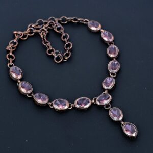 Handmade Faceted Pink Kunzite Necklace: Electroformed Copper, Adjustable Chain