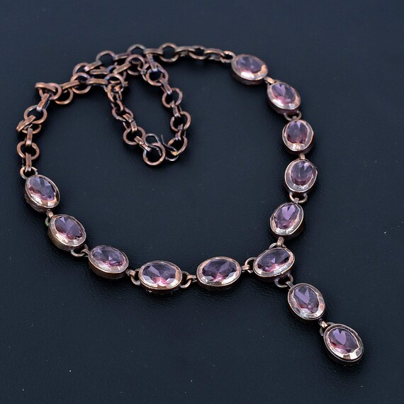 Handmade Faceted Pink Kunzite Necklace: Electroformed Copper, Adjustable Chain
