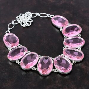 Handmade Pink Kunzite Necklace: 925 Sterling Silver Adjustable Chain