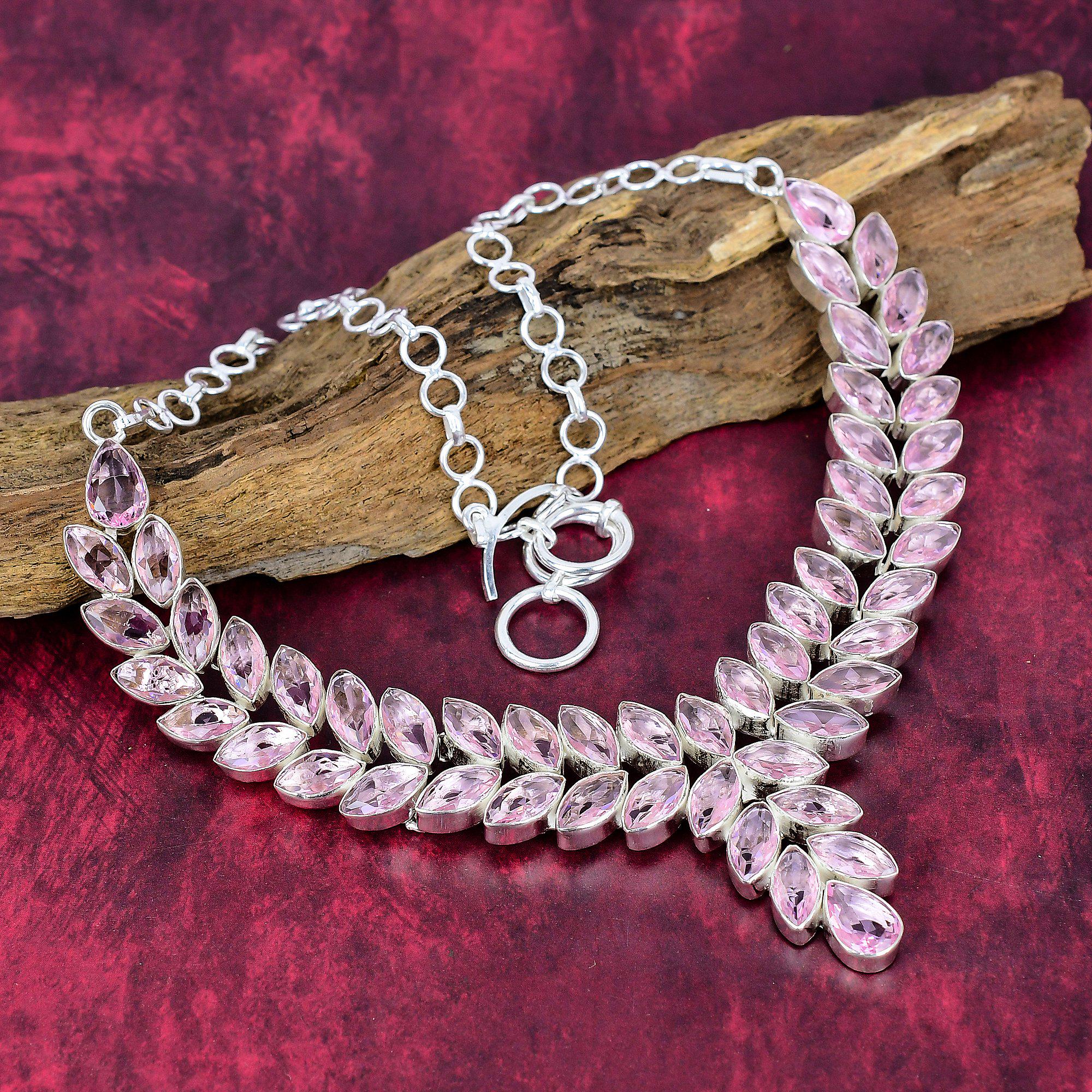 Pink Kunzite Gemstone Necklace Handmade Necklace 925 Sterling Silver Necklace Pink Kunzite Adjustable Chain Necklace Christmas Day Gift