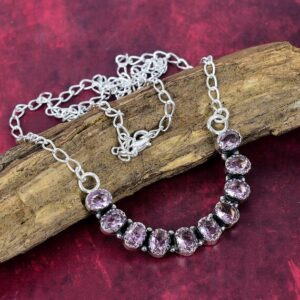 Pink Kunzite Gemstone Necklace, Handmade 925 Sterling Silver Necklace, Pink Kunzite Statement Jewelry, Women Necklace, Birthday Party Gift