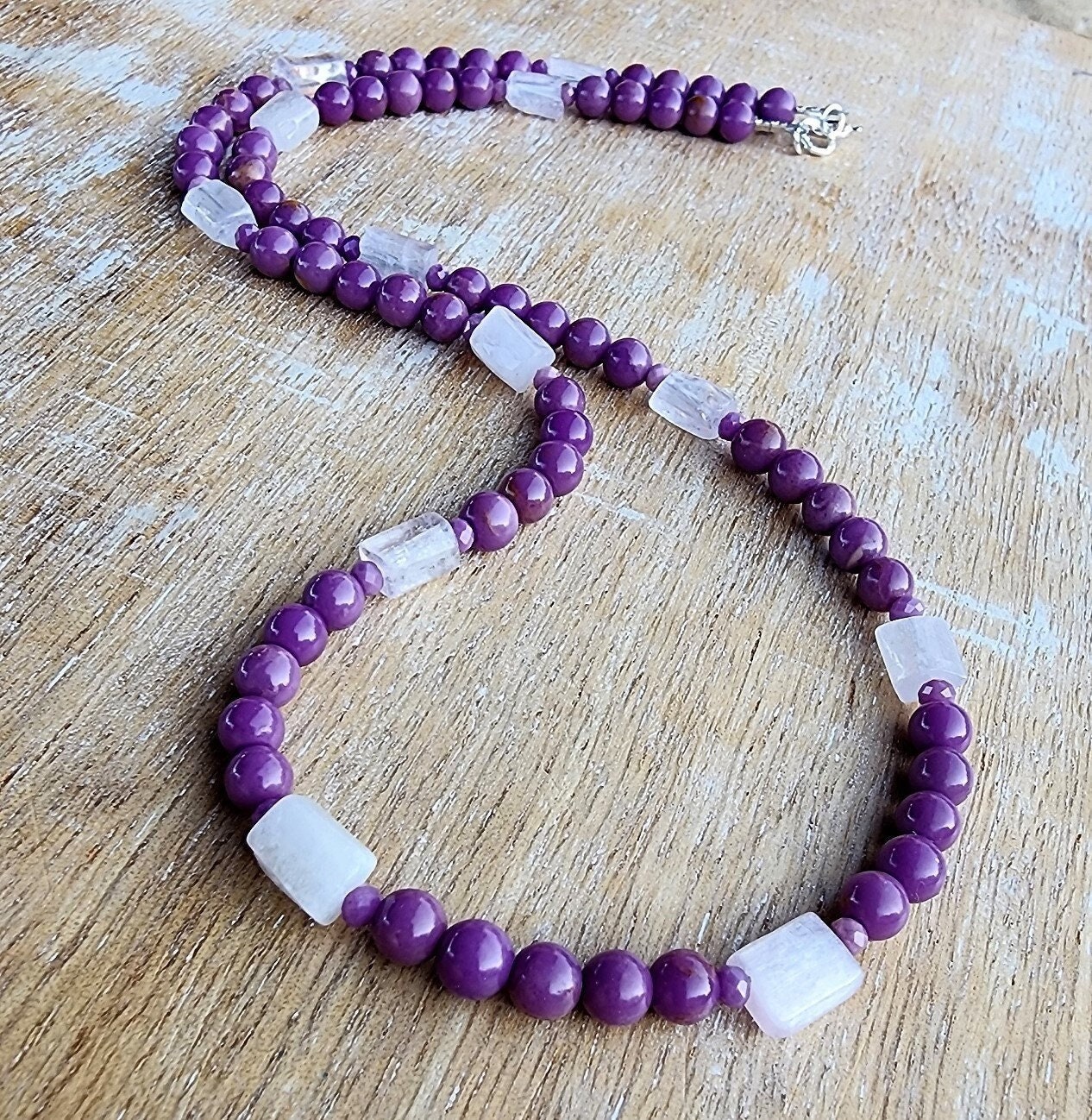 Purple Phosphosiderite Gemstone Beaded Necklace, Kunzite Gemstone Necklace, Pretty Purple Necklace, 19 Inch Mixed Gemstone Necklace Purple Phosphosiderite Gemstone Beaded Necklace, Kunzite Gemstone Necklace, Pretty Purple Necklace, 19 Inch Mixed Gemstone Necklace