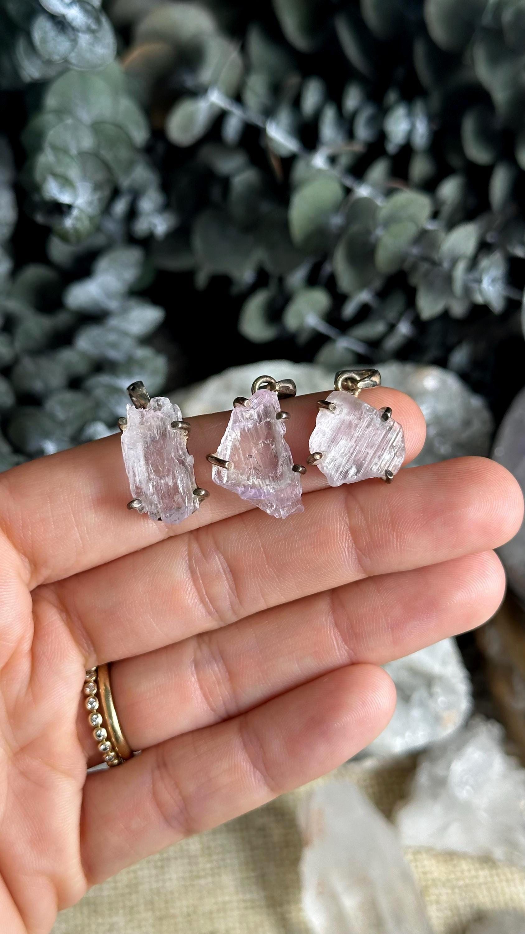 Raw Kunzite Necklace: .925 Sterling Silver, 18" Chain Raw Kunzite Necklace: .925 Sterling Silver, 18" Chain
