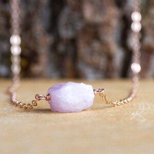 Raw Kunzite Necklace - Raw Stone Necklace - Kunzite Jewelry - Crystal Necklace - Heart Charka Crystal Jewelry - Gift For Her