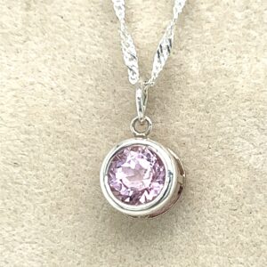 Kunzite Silver Necklace, Sterling Silver, Genuine, Custom Faceted Pink Kunzite, Bezel Setting, 16 Inch Silver Chain
