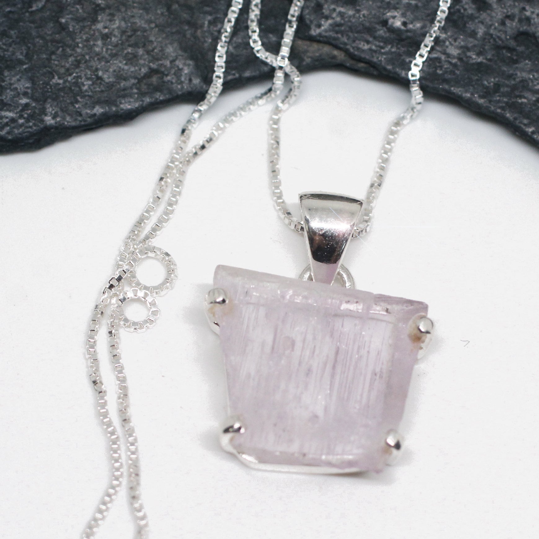The Power Of Pink - Natural Rough Kunzite Crystal Sterling Silver Necklace