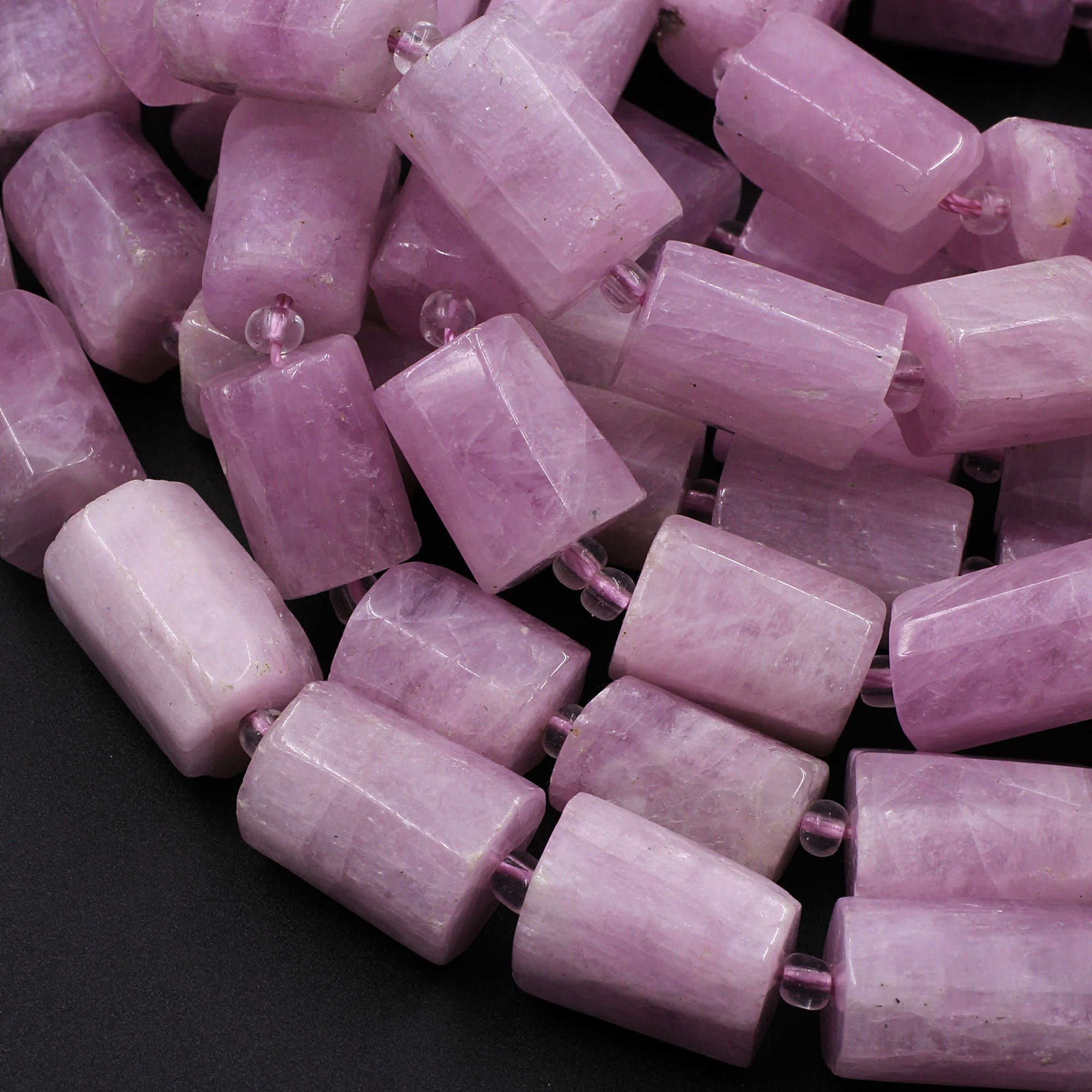 Aa Natural Kunzite Faceted Tube Beads High Quality Natural Violet Pink Purple Gemstone 15.5" Strand