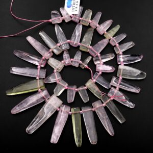 Aaa Natural Violet Pink Green Kunzite Freeform Spike Beads Top Side Drilled Gemstone Graduated 15.5" Strand
