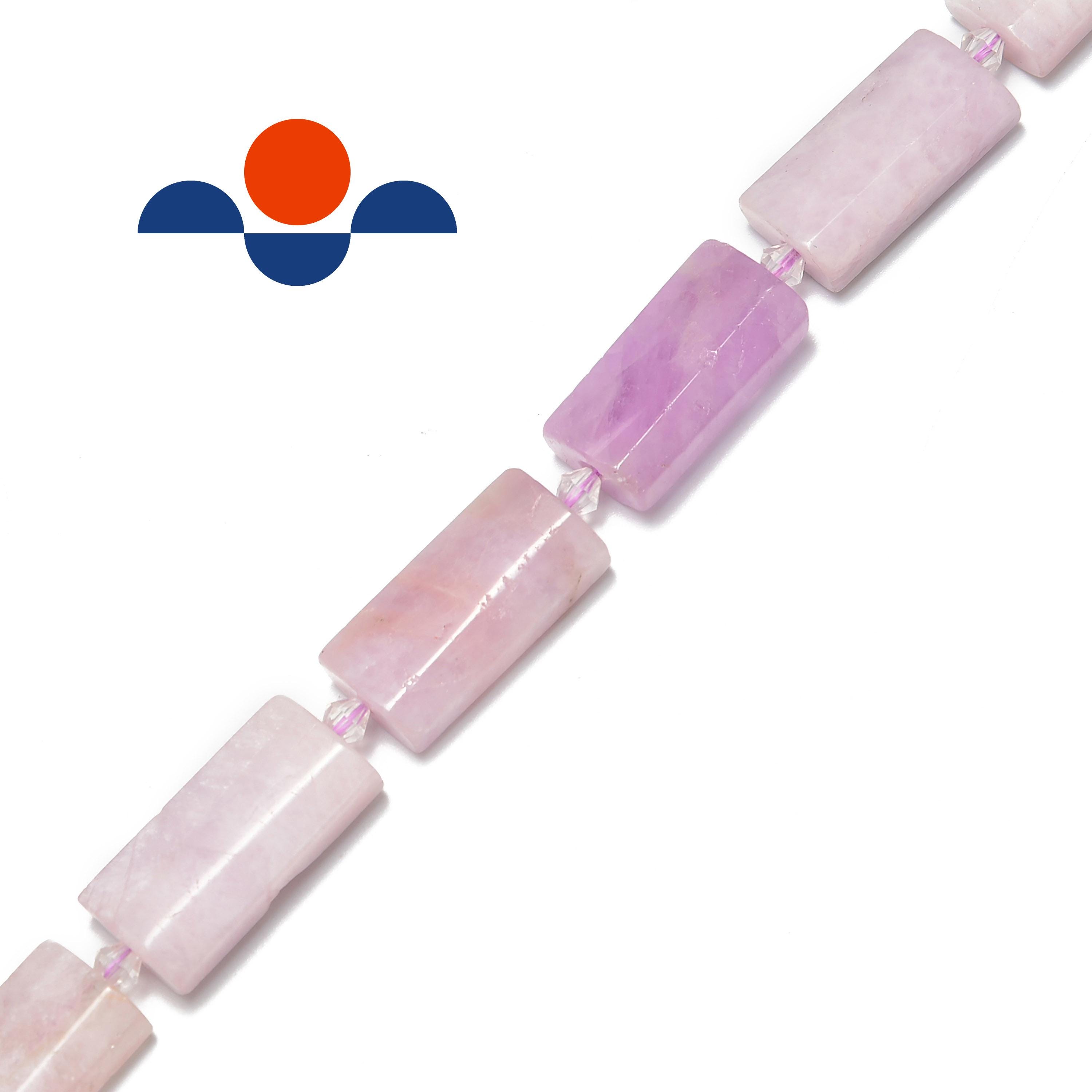 Kunzite Faceted Flat Rectangle Cylinder Tube Beads 14x28mm 15.5" Strand