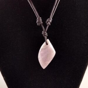 Kunzite Pendant Adjustable Leather Necklace Handmade by Chris Hay