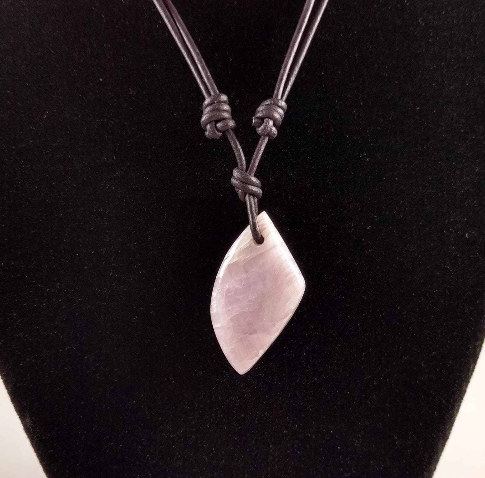Kunzite Pendant Adjustable Leather Necklace Handmade By Chris Hay