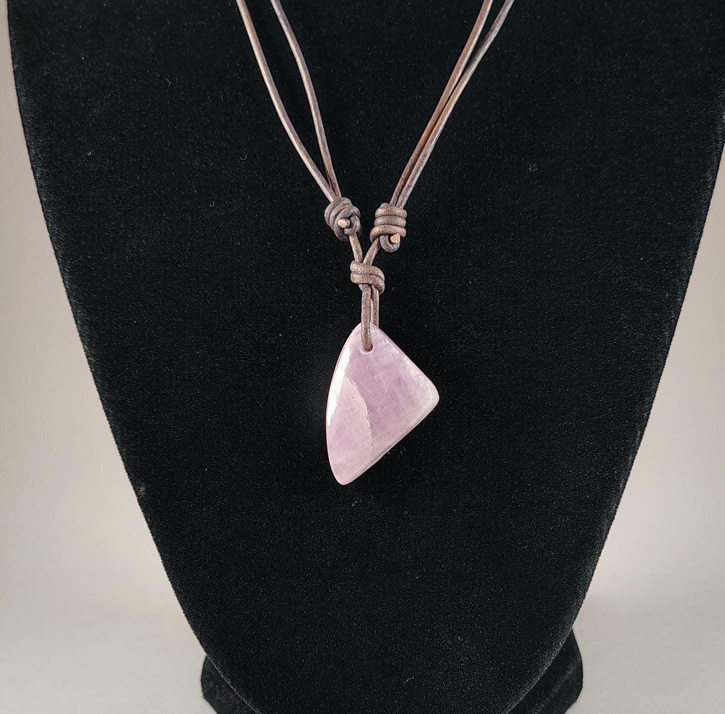 Kunzite Pendant Adjustable Leather Necklace Handmade By Chris Hay