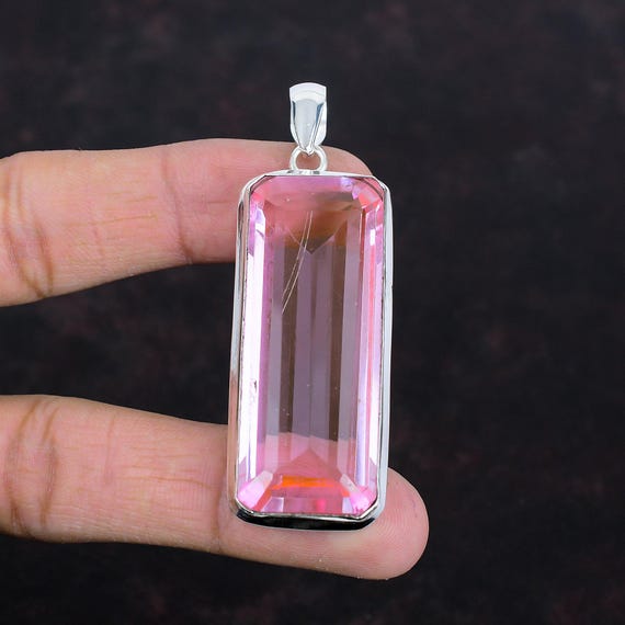 Faceted Pink Kunzite Pendant: 925 Sterling Silver Gemstone Jewelry