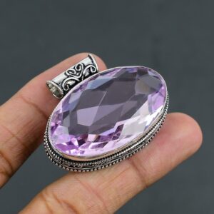 Faceted Pink Kunzite 925 Sterling Silver Handmade Pendant