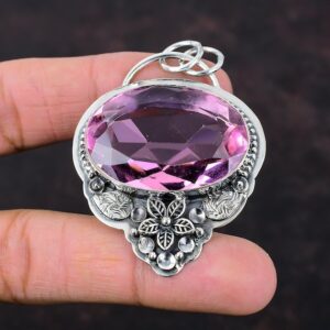 Faceted Pink Kunzite Flower Pendant: 925 Sterling Silver Gemstone Jewelry