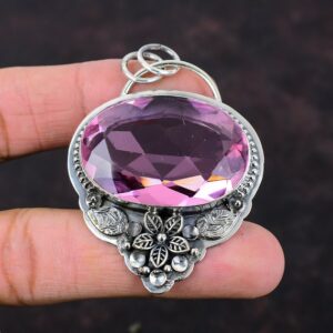 Faceted Pink Kunzite Flower Pendant: 925 Sterling Silver Gemstone Jewelry