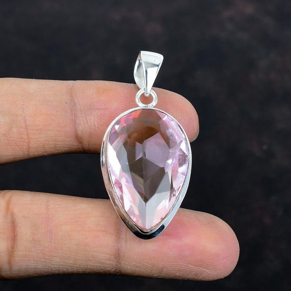 Faceted Pink Kunzite Pendant: Handmade 925 Sterling Silver Pear Jewelry
