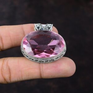 Faceted Pink Kunzite Pendant: Handmade 925 Sterling Silver Jewelry