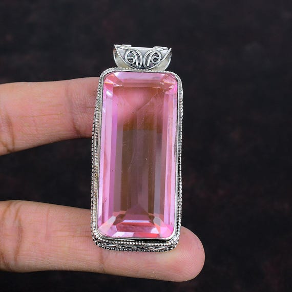 Faceted Pink Kunzite Pendant: Handmade 925 Sterling Silver Jewelry